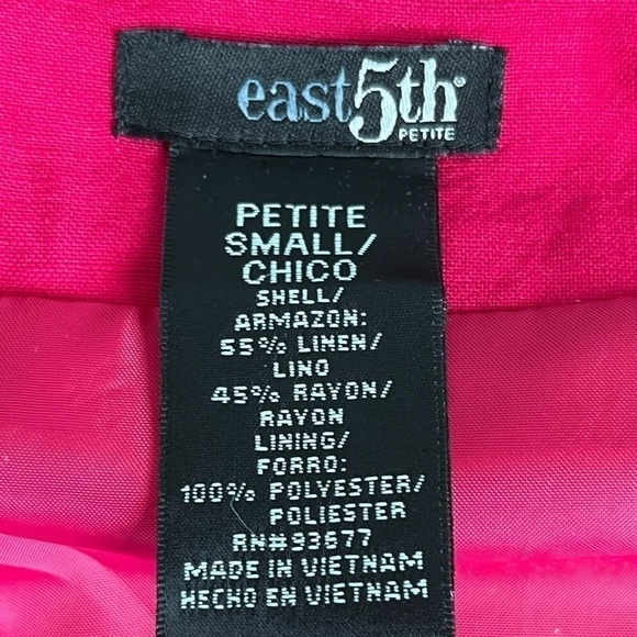 East 5th Hot Pink linen rayon button down lined light jacket blouse. Size SP EUC - Picture 6 of 10